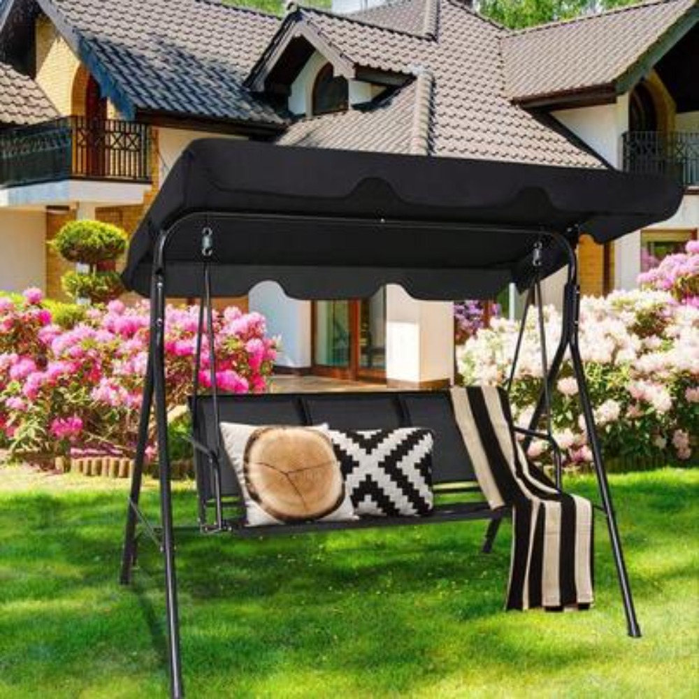 Garden Swing Chair - Outdoor-Terrassenschaukel mit verstellbarem Baldachin, robustem Gestell,