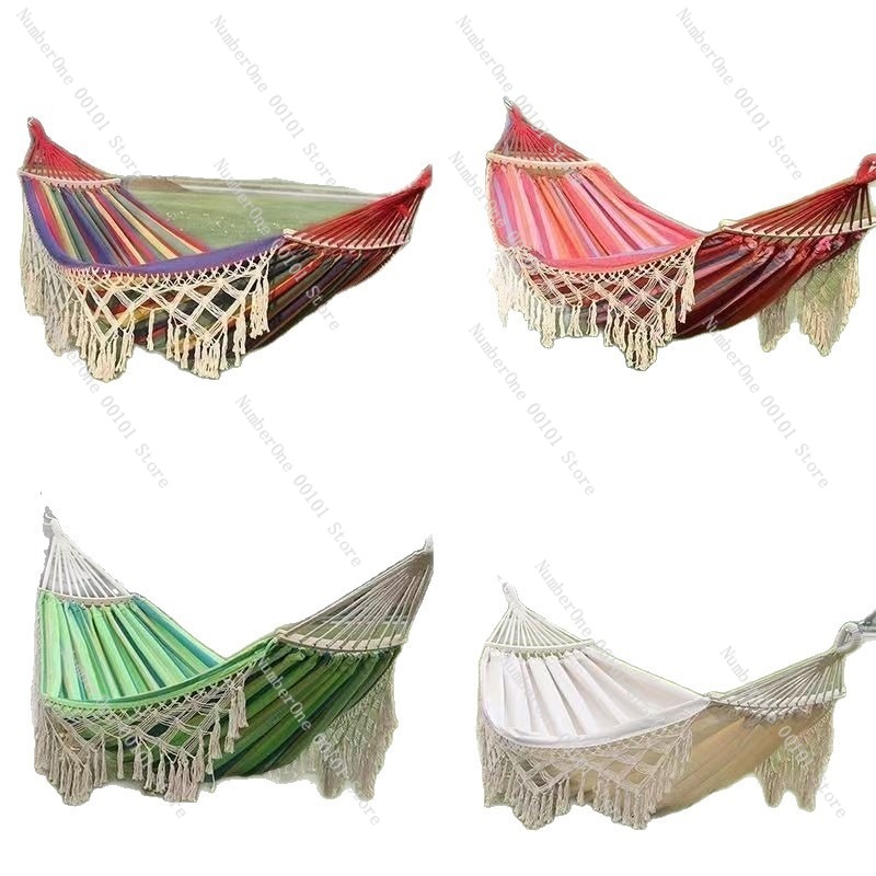 Garden Swing Chair - Canvas-Doppelhängematte mit Quasten, Outdoor-Camping-Schaukel, Anti-Roll-Hängesessel, tragbare