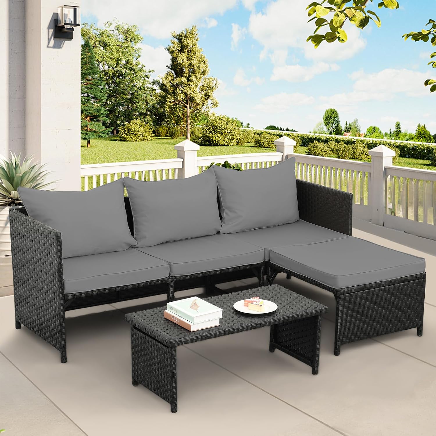 Outdoor Furniture Loveseat - 3-teiliges Outdoor-Möbelset aus PE-Rattan, Patio-Sofa mit