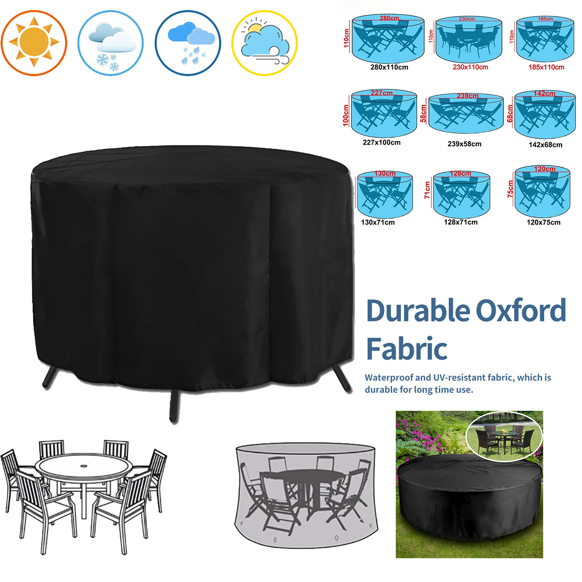 Outdoor Furniture Paint - Runde Abdeckung für Gartenmöbel, Wasserdichter Oxford-Schutzbezug