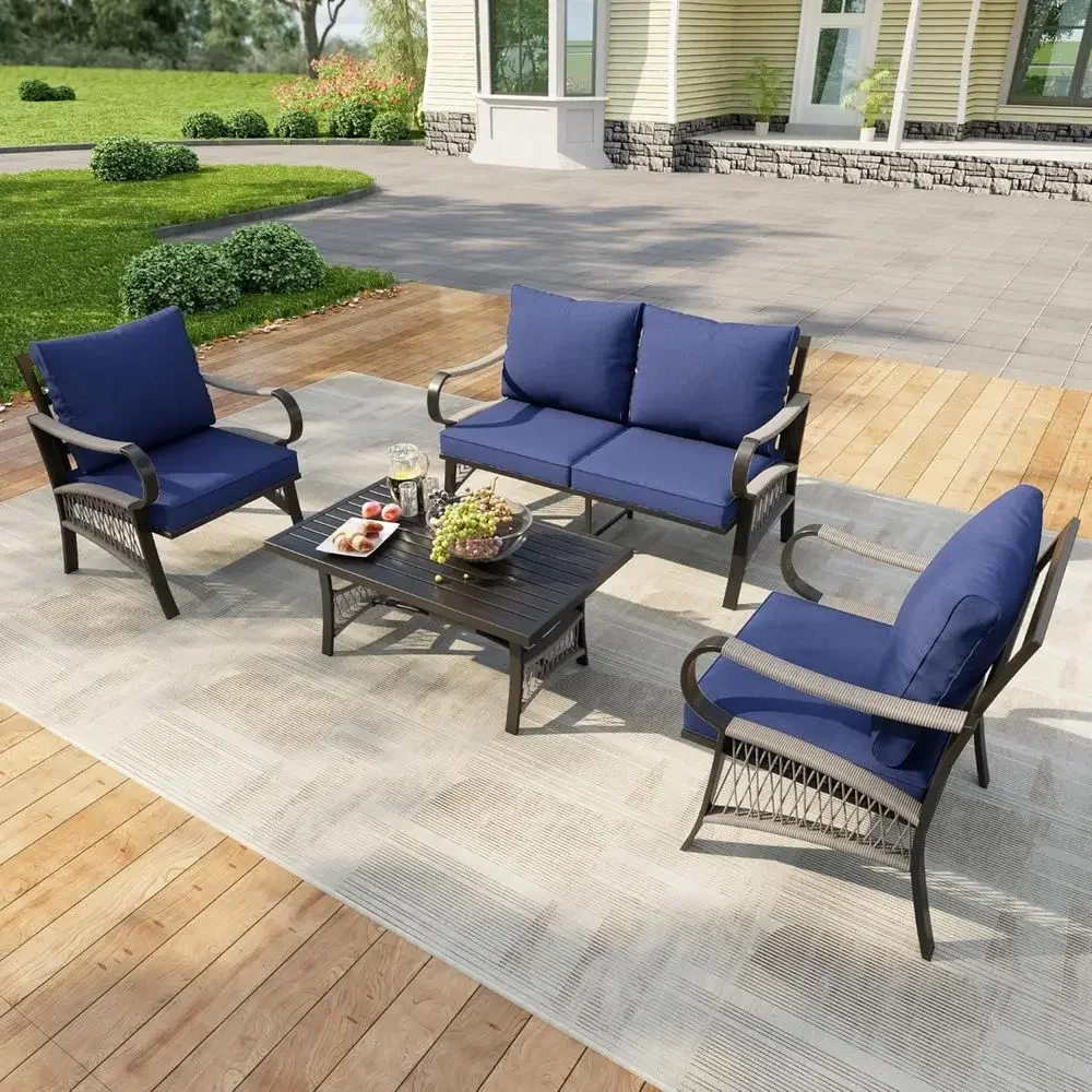 Outdoor Furniture Loveseat - 4-teiliges Gartenmöbel-Set aus Metall mit 2