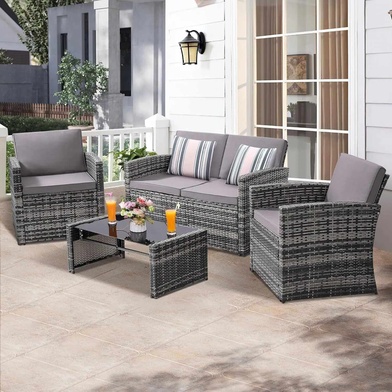 4-teiliges Gartenmöbel-Set, Ou – Outdoor Furniture Loveseat Bewertung und Preis