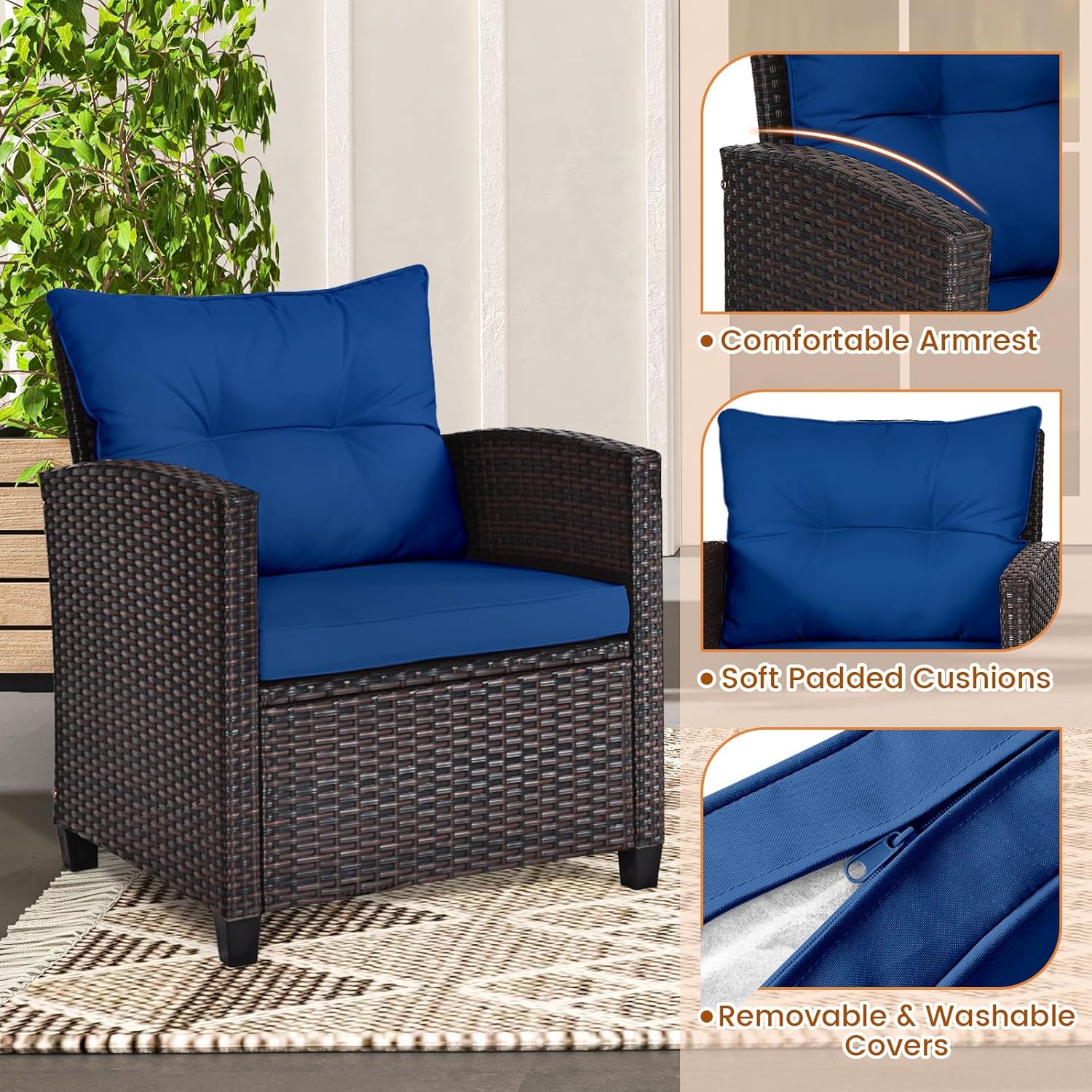 Marineblaues 3-teiliges Bistro – Outdoor Furniture Sofa Bewertung und Preis